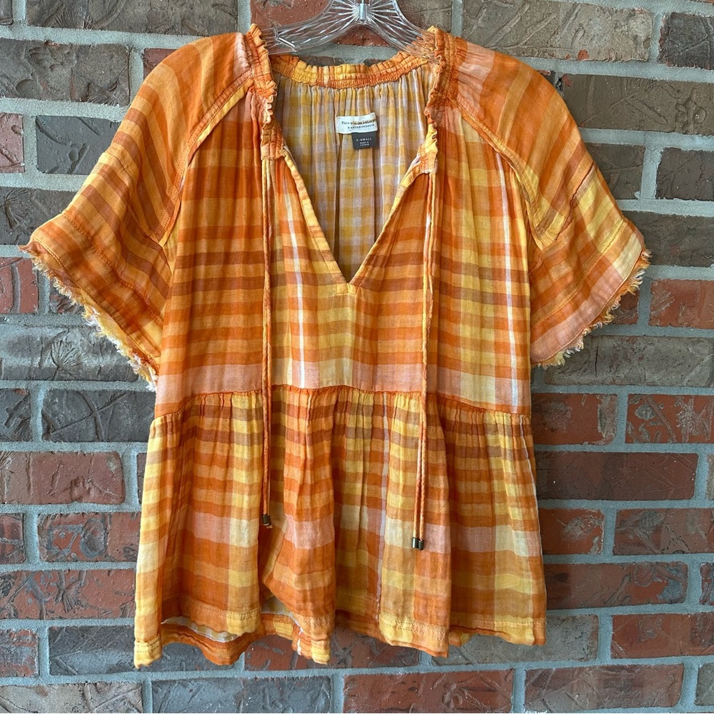 Pilcro and the Letter Press Gauzy Oversized Plaid Babydoll Top XS - Picture 2 of 9